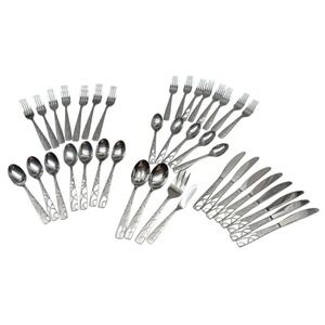 Cambridge 11-20 Stainless Conquest Frosted‎ Glossy Swirls 32 PC SET w/ SS Basket